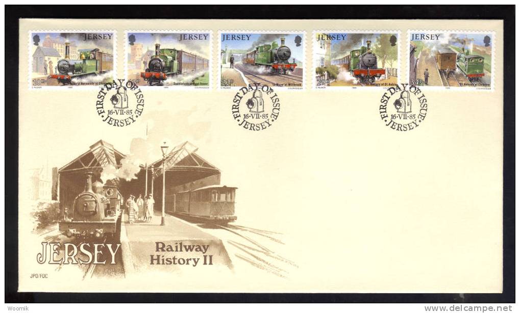 Jersey ~ FDC ~ Jersey Western Railway ~ SG 365-369 ~ 1985 - Jersey