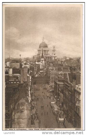 1 X Very Old Postcard England - London , St Paul Cathedral From Fleet St - St. Paul's Cathedral