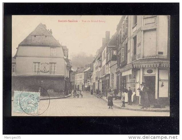 Saint Saëns Rue Du Grand Bourg  édit.? Animée Magasin Boucherie Lainé , Billard Au Café Dussure  Belle Carte - Saint Saens