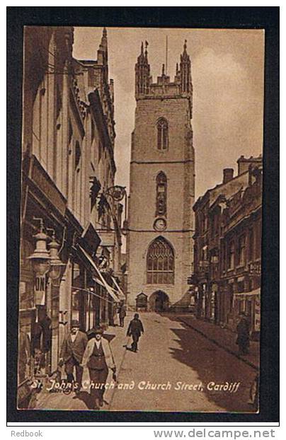 Early Postcard St John's Church & Church Street Cardiff Glamorgan Wales - Ref 502 - Glamorgan