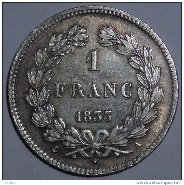 Louis-Philippe 1 Franc 1833 A PARIS SUP 55 - 1 Franc