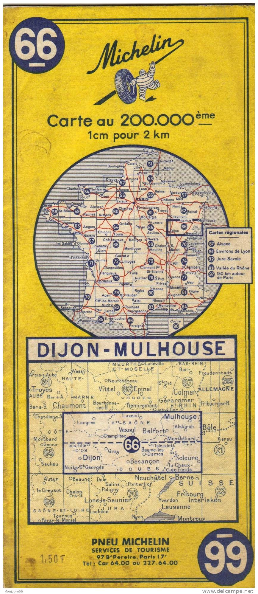 Carte Michelin N° 66 DIJON MULHOUSE Et De 1964 - Other & Unclassified