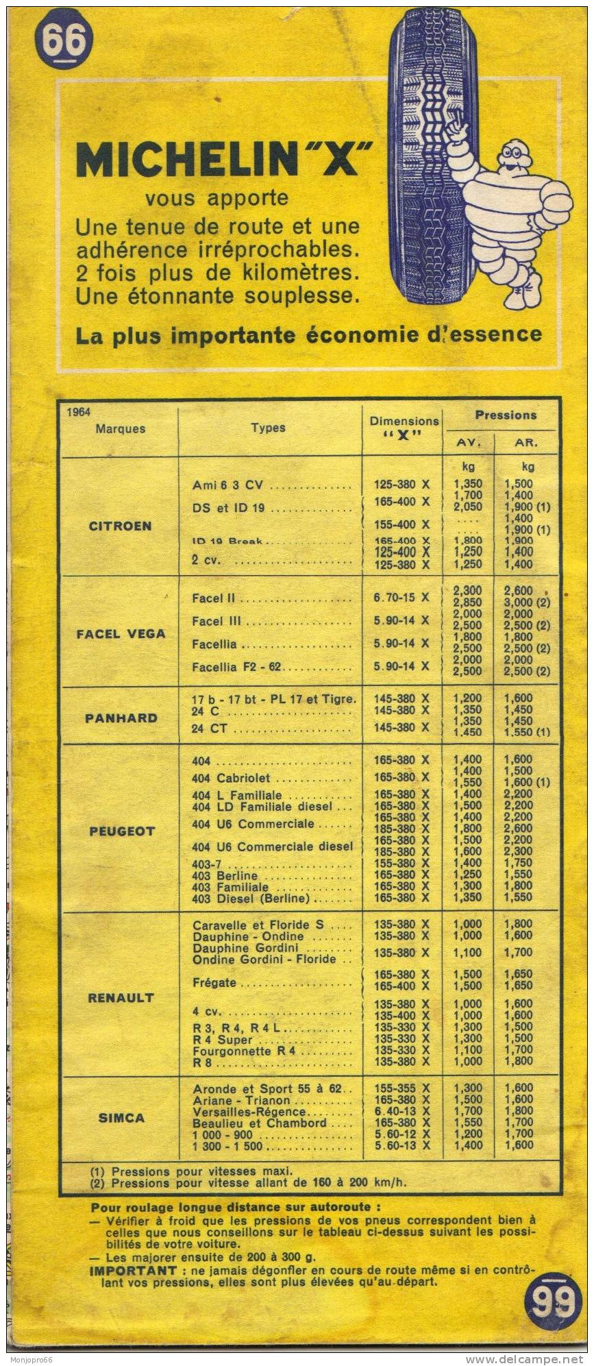 Carte Michelin N° 66 DIJON MULHOUSE Et De 1964 - Other & Unclassified