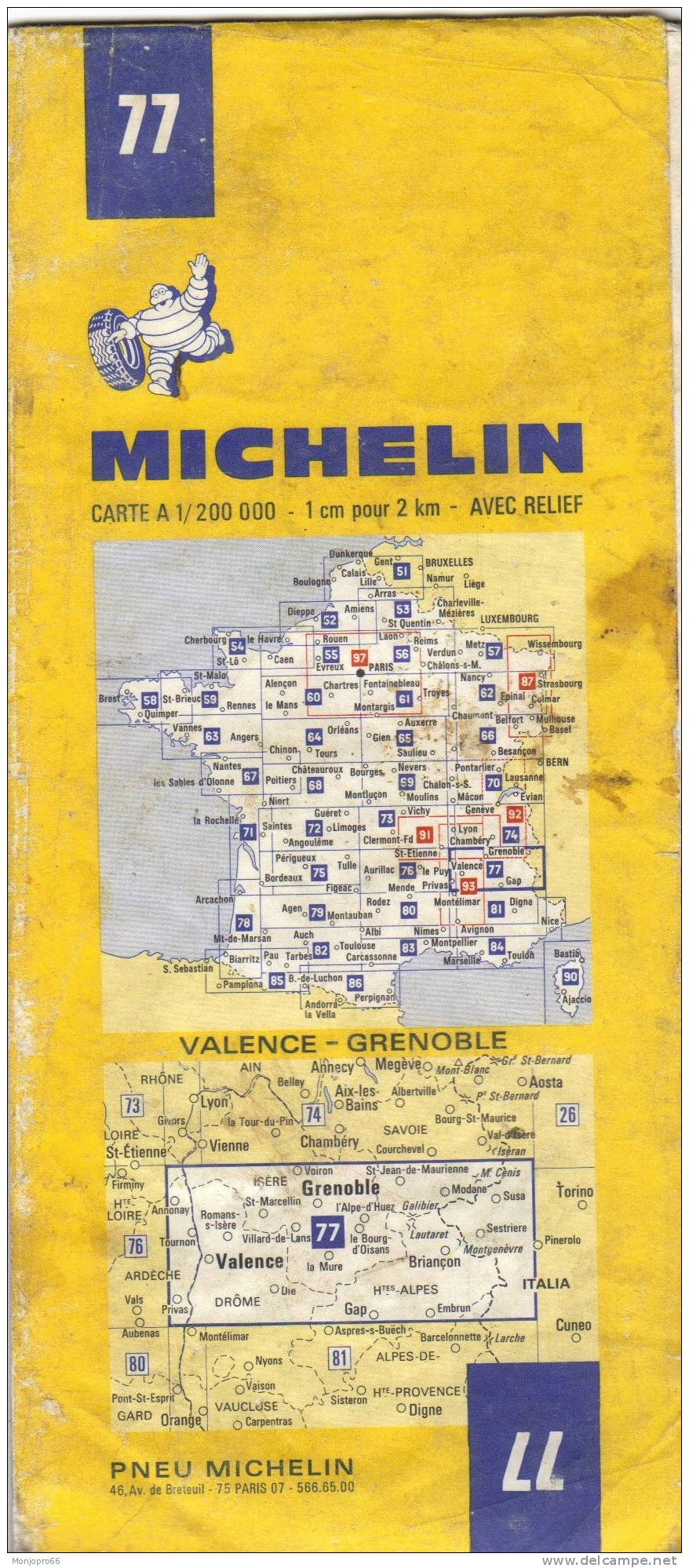 Carte Michelin N° 77 VALENCE GRENOBLE Et De 1972 - Other & Unclassified