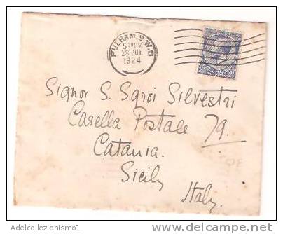 33994)lettera Con  2 E 1/2 + Annullo Da Fulham A Catania Il 28-6-1924 - Covers & Documents