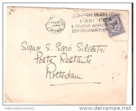 33996)lettera Con  2 E 1/2 + Annullo Da Londra A Rotterdam Il 25-2-1924 - Lettres & Documents