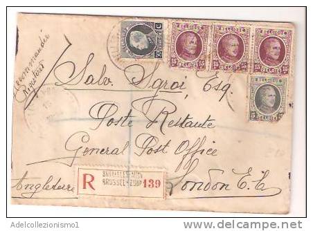 33998)lettera Racc. Con  50c+5c+3x15c + Annullo Da Bruxelles A Londra Il 16-1-1924 - Lettres & Documents