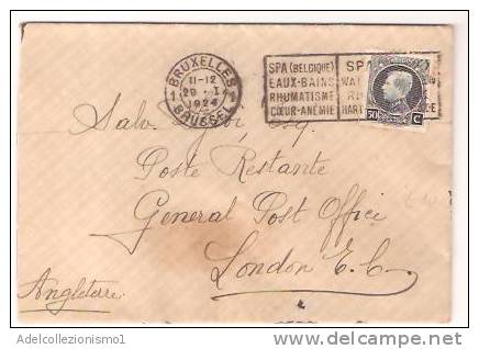 34001)lettera Con  50c +  Annullo Da Bruxelles A Londra Il 29-1-1924 - Storia Postale