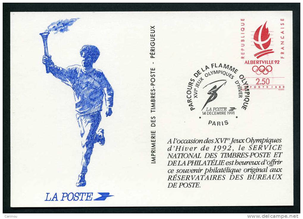 FRANCE PSEUDO ENTIER RESERVATAIRE PTT JEUX OLYMPIQUES ALBERTVILLE 1991 - Pseudo-entiers Officiels