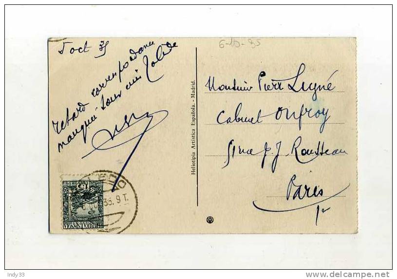 - ESPAGNE 1931/50 . AFFRANCHISSEMENT SIMPLE SUR CP DE 1935 POUR LA FRANCE . - Cartas & Documentos