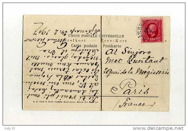 -  SUEDE 1855/1919  . AFFRANCHISSEMENT SIMPLE SUR CP  DE 1907 POUR LA FRANCE . - Lettres & Documents