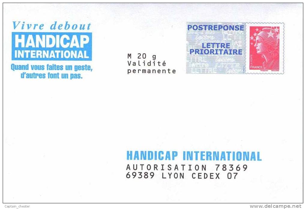 POSTREPONSE " HANDICAP INTERNATIONAL "  NEUF ( 08P372 - Repiquage Beaujard ) - PAP: Antwort/Beaujard