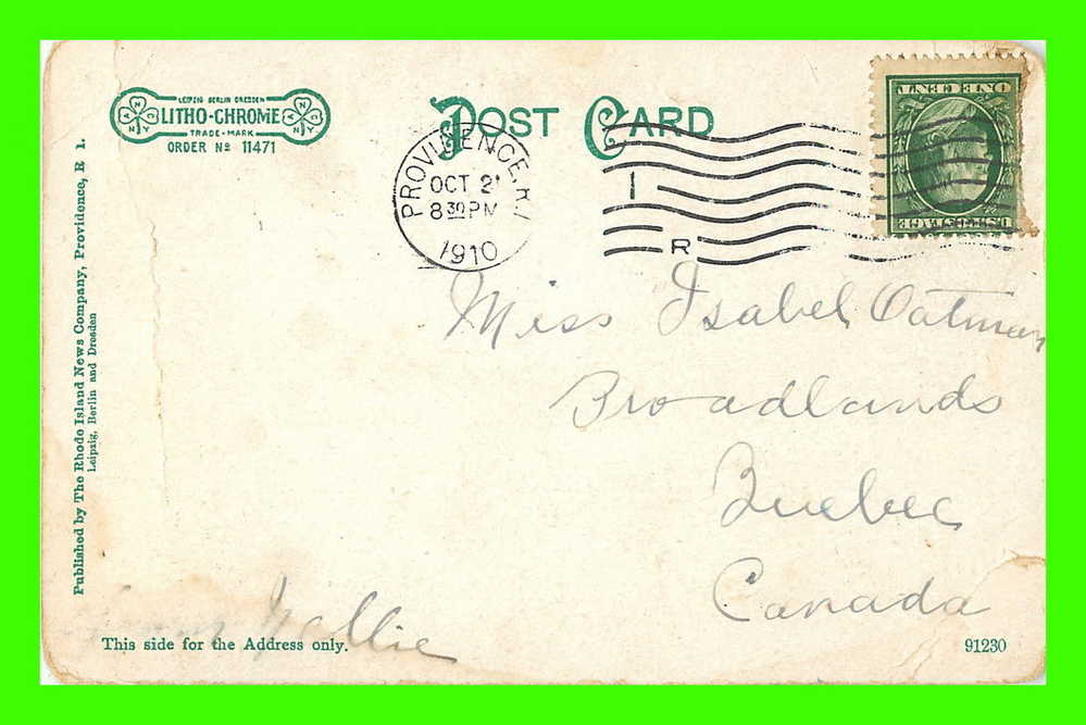 PAWTUCKET, RI - ST. JOHN´S CHURCH - CARD TRAVEL IN 1910 - UNDIVIDED BACK - THE RHODE ISLAND NEWS CO. - - Pawtucket