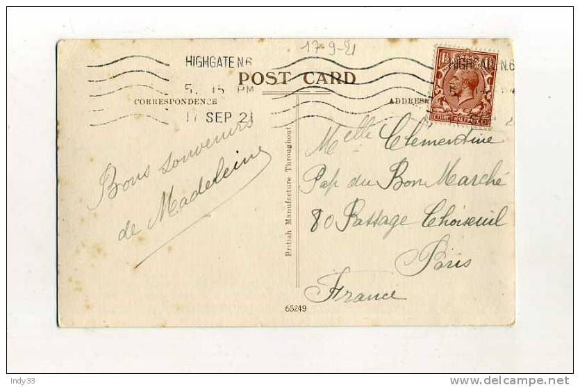 - AFFRANCHISSEMENT SIMPLE SUR CP DE 1921 POUR LA FRANCE - Storia Postale