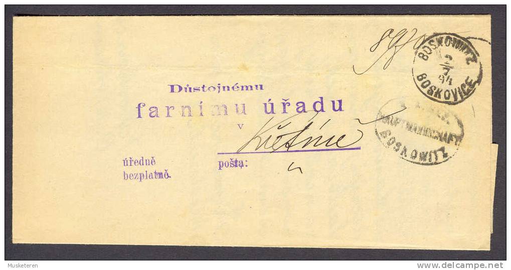 Austria Czech Vorläufer BOSKOWITZ Boscovice Hauptmannschaft 1894 Cancel Folded Cover To Kretín - ...-1918 Préphilatélie