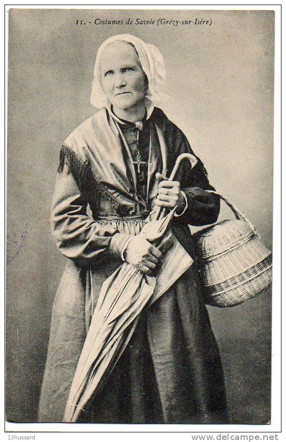 Carte Postale Ancienne Grésy Sur Isère - Costumes De Savoie - Parapluie, Pannier - Gresy Sur Isere