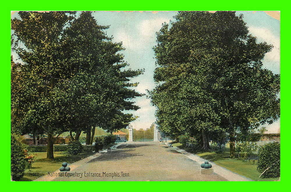 MEMPHIS, TN - NATIONAL CEMETERY ENTRANCE - TRAVEL IN 1909 - 3/4 BACK - SOUVENIR POST CARD - - Memphis