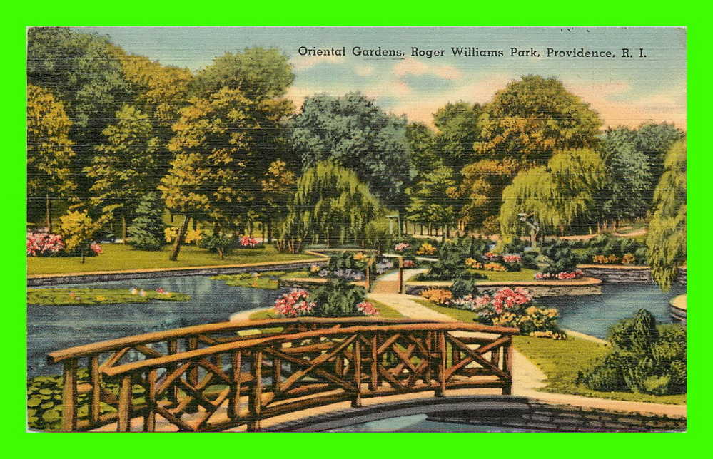 PROVIDENCE, RI - ORIENTAL GARDENS, ROGER WILLIAMS PARK - CARD TRAVEL IN 1944 - - Providence