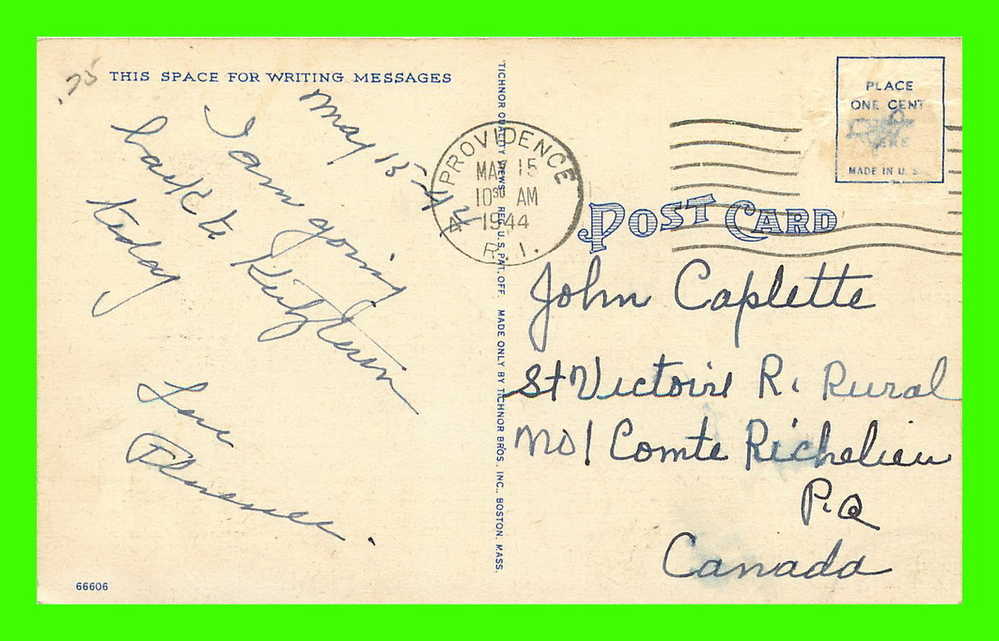 PROVIDENCE, RI - ORIENTAL GARDENS, ROGER WILLIAMS PARK - CARD TRAVEL IN 1944 - - Providence