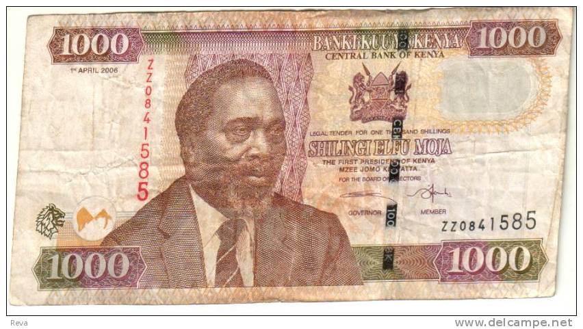 KENYA 1000 SHILLINGS PURPLE MAN FRONT ANIMAL ELEPHANT BACK DATED 1-4-2006  F+ LIKE P43 READ DESCRIPTION!! - Kenia