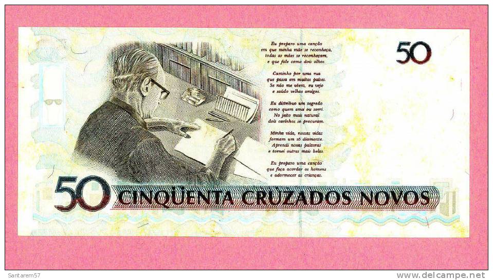 Billet De Banque Nota Banknote Bill 50 CINQUENTA CRUZADOS NOVOS 50 CRUZEIROS BRESIL BRAZIL - Brasile