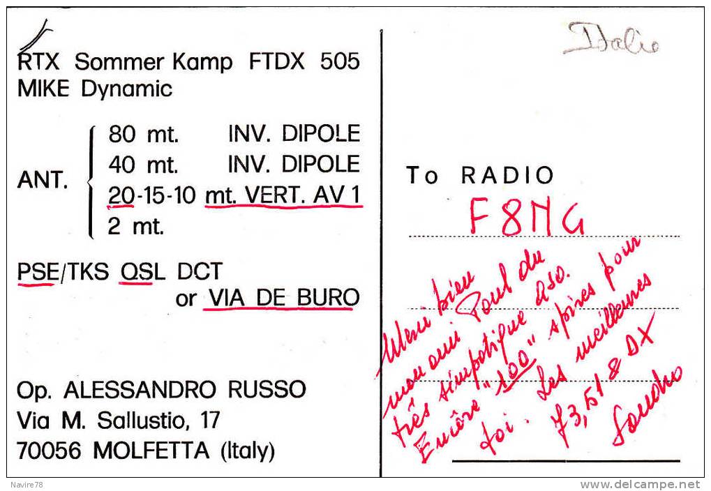 MOLFETTA.  CARTE RADIO AMATEUR.  Via M. Sallustio. - Molfetta