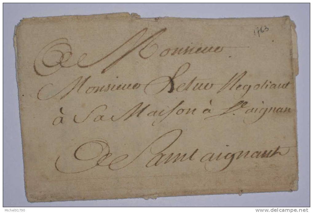 MARQUE POSTALE A DESTINATION DE SAINT AIGNAN DU 15 FEVRIER 1763 - 1701-1800: Precursores XVIII