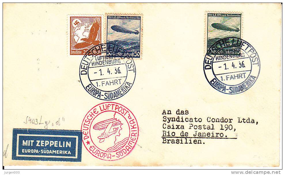 Europa-Sudamerika D, 1.4.1936, 1e Fahrt Luftschiff Hindenburg (B110) - Zeppelins