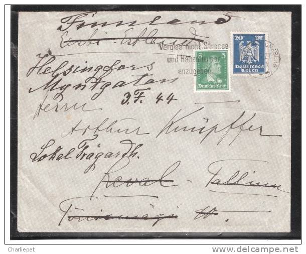 Germany Estonia 1927 Cover To Tallinn Forwarded 2 Times - Estonie