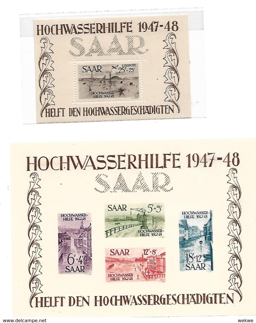 DSP328/  SAAR -  Blöcke 1 + 2, Hochwasser 1948 * (Superqualität, Erstfalz) ABART - Blocs-feuillets