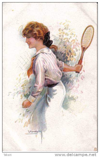 Artist Signed. Usabal. Tennis Lady.old Postcard. - Usabal