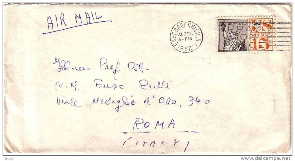 E102 - USA LETTER TO ITALY 25/8/1962 - Briefe U. Dokumente