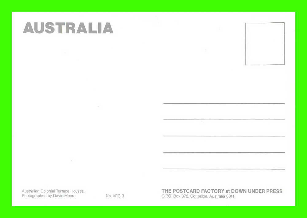 AUSTRALIA - AUSTRALIAN COLONIAL TERRACE HOUSES - PHOTO DAVID MOORE - DIMENSION 12 X 17 Cm - POSTCARD FACTORY - - Autres & Non Classés