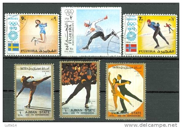 6  Timbres PATINAGE (lot N°04):  Fujeira - Ajman -  Jeux Olympiques - Figure Skating