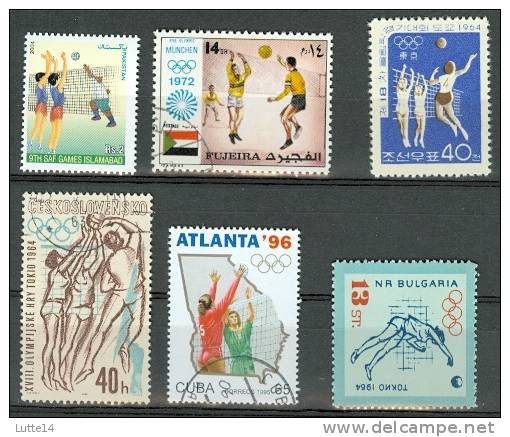 6 Timbres VOLLEY BALL (lot N°05): Pakistan - Fujeira - Corée - Tchecoslovaquie - Cuba - Bulgarie - JO - Volley-Ball