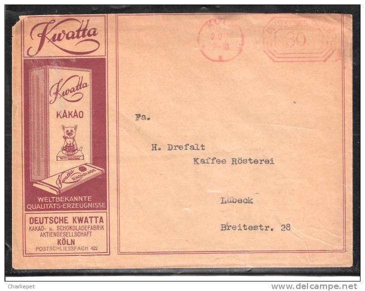 Germany 1919 Kwatta Kakao Schokolade Advertising Cover Postal Meter Used - Covers & Documents