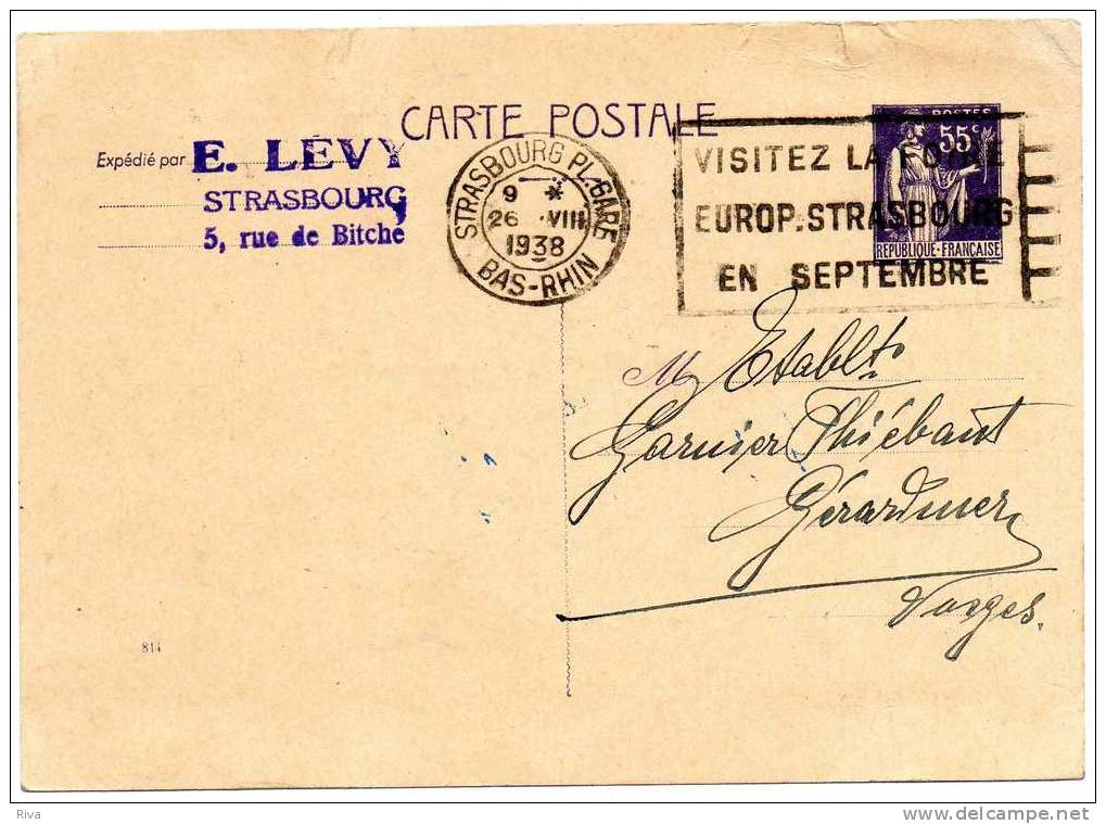 Carte Postale Avec  Cachet  ( Visitez La Foire EUROP. De STASBOURG En Septembre 1938 - Shopkeepers