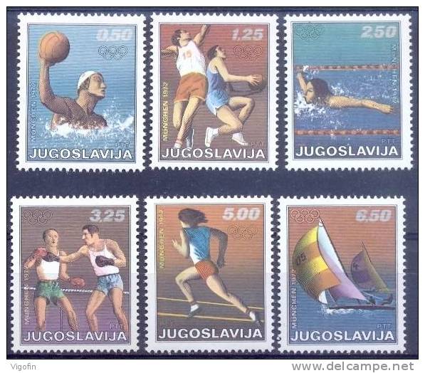 YU 1972-1451-6 OLYMPIC GAMES MUNCHEN, YUGOSLAVIA. 6v, MNH - Ongebruikt