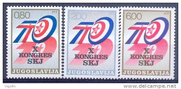 YU 1974-1562-4 10°KONGRES KPJ, YUGOSLAVIA, 3v, MNH - Unused Stamps