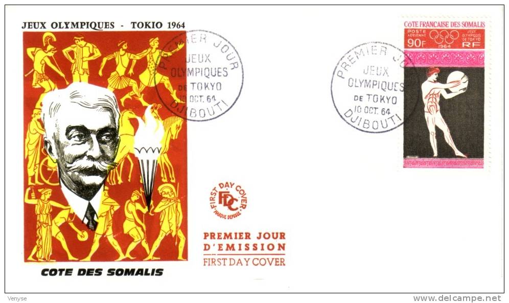 FDC COTE DES SOMALIS J.O. TOKYO 1964 Lanceur De Disque - Summer 1964: Tokyo