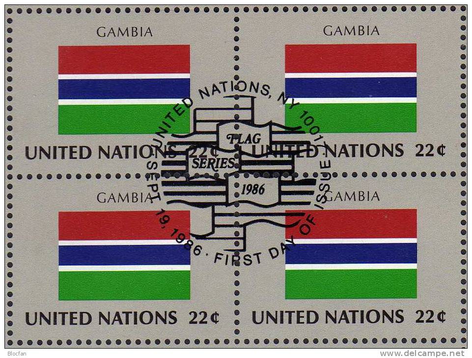 UNO Flagge VII 1986 Gambia New York 502+ 4-Block + Kleinbogen O 16€ - Gambie (1965-...)