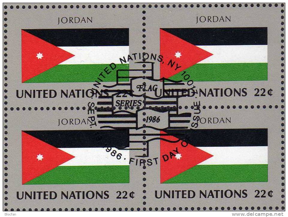 UNO Flagge VII 1986 Jordanien New York 505+ 4-Block + Kleinbogen O 16€ - Jordan