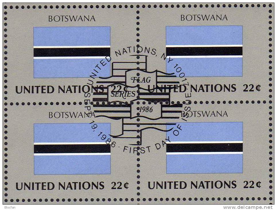 UNO Flagge VII 1986 Botswana New York 510+ 4-Block + Kleinbogen O 16€ - Botswana (1966-...)