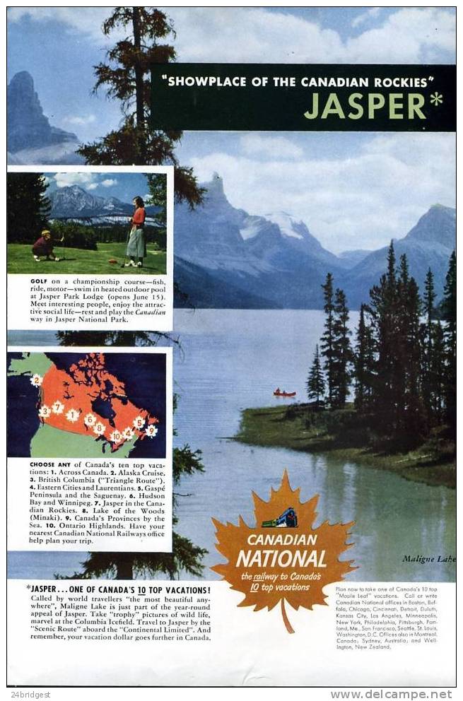 Canadian National Railway   Jasper 1950 Advert - Ferrocarril