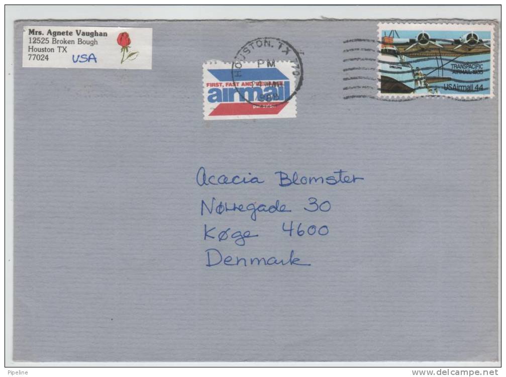 USA Cover Sent Air Mail To Denmark Houston TX. 24-3-1988 - Brieven En Documenten