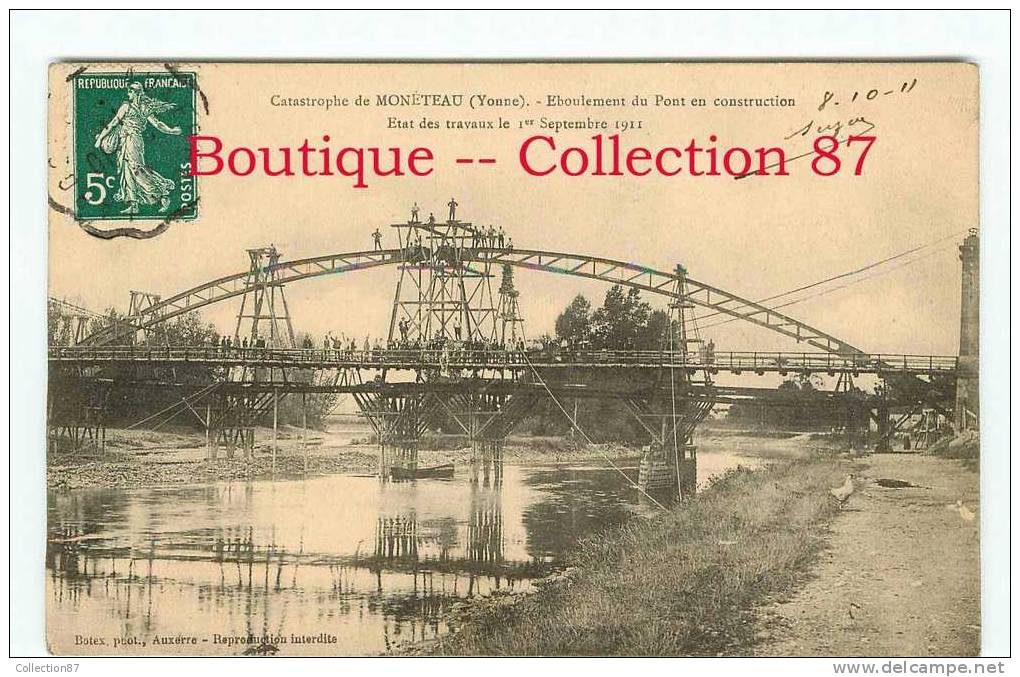 89 - YONNE - MONETEAU - CATASTROPHE - EBOULEMENT Du PONT SUSPENDU En 1911- DOS VISIBLE - Moneteau