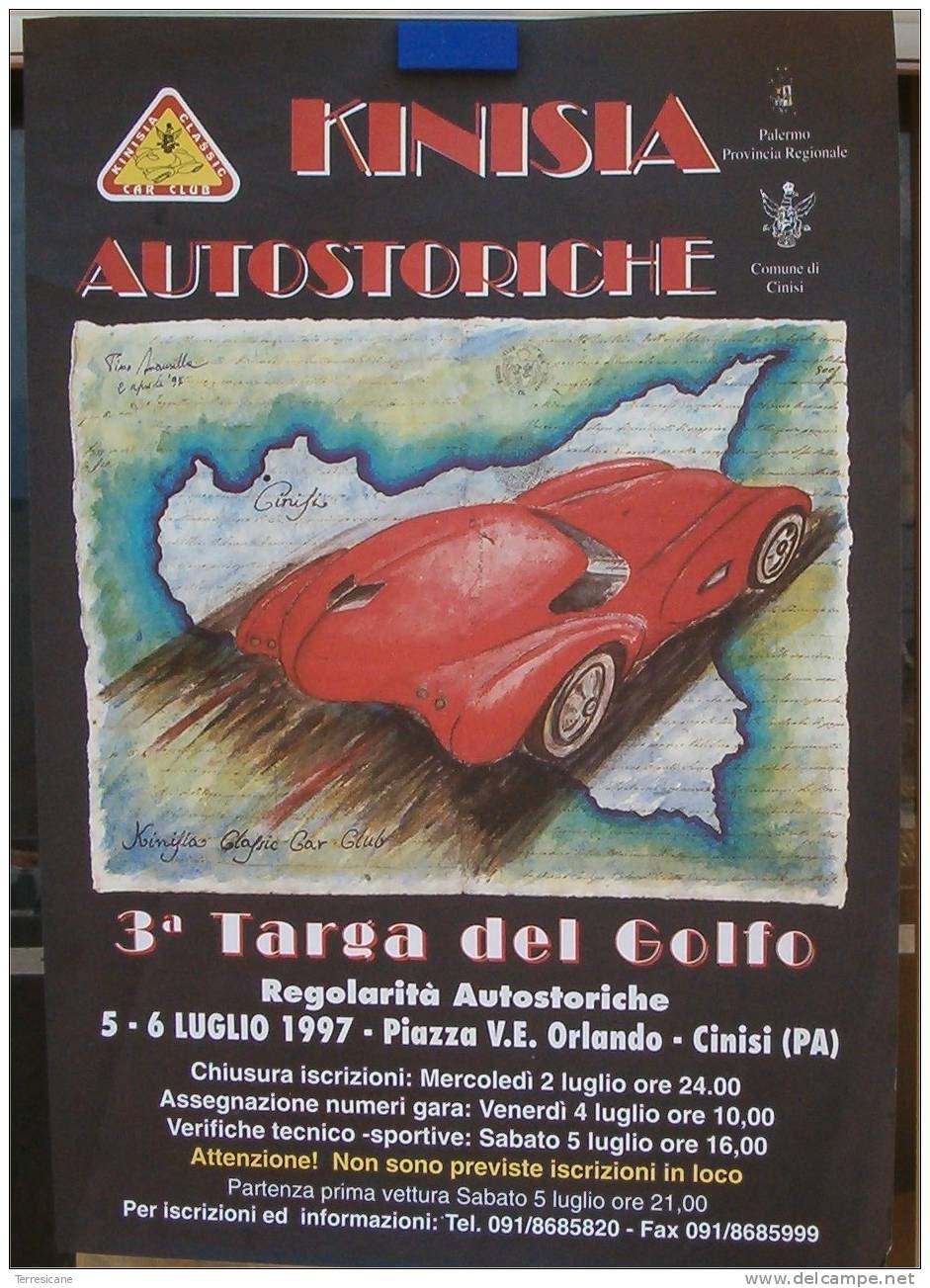 KINISIA AUTOSTORICHE MANIFESTO ORIGINALE 43 X 63 3^ TARGA DEL GOLFO CINISI Retro Vintage Old Car - Affiches