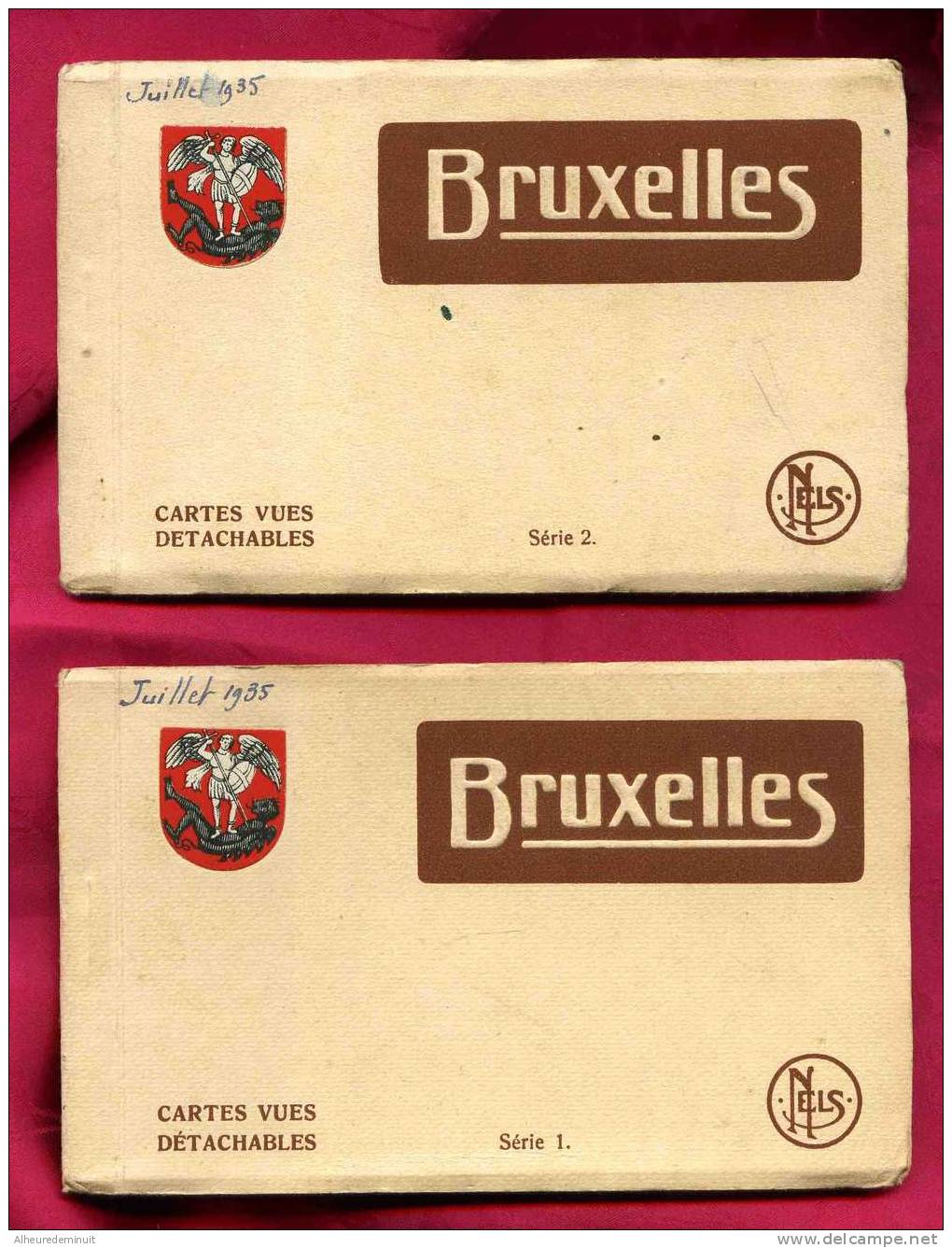 LOT 2 CARNETS"20 Cartes Postales"BRUXELLES"NELS"série 1 Et 2"Blason St Michel Terrassant Le Dragon" - Lotes Y Colecciones