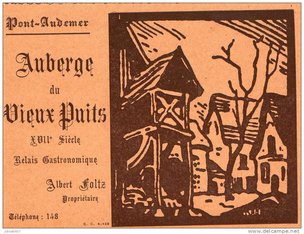 PONT AUDEMER (27) Carte De Visite Auberge Du Vieux Puits - Visiting Cards