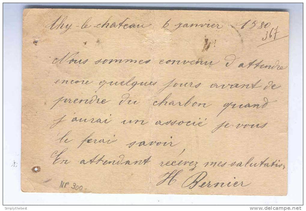 Entier Type TP 45  Double Cercle HAM Sur HEURE 1880 Vers JAMIOULX - Origine Manuscrite THY Le CHATEAU  -- B3/283 - Postcards 1871-1909